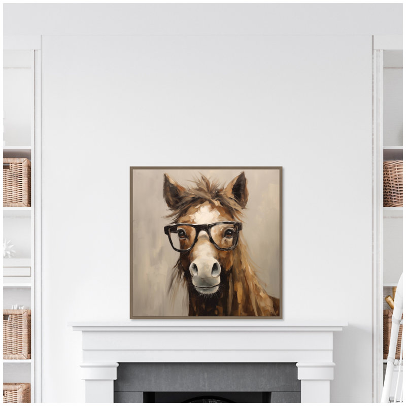 Reproduction d'art sur toile encadrée «Hay Are Are My Glasses Horse» par The Creative Bunch Studio, Doré clair
