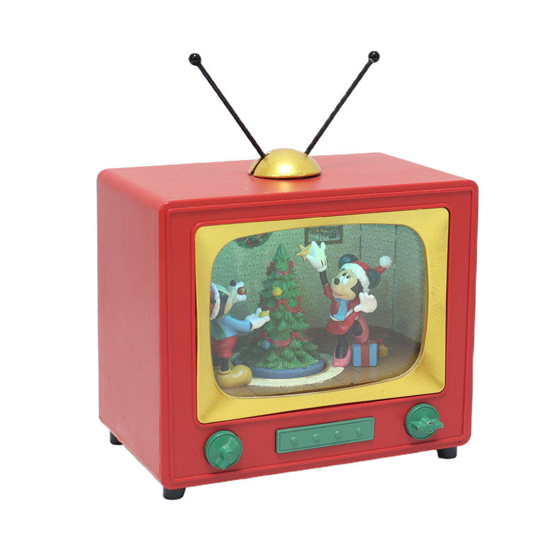 Décoration pour sapin avec téléviseur rétro Disney de 15 cm de haut (Mickey et Minnie animés) - Lumières DEL, musique, animation, piles