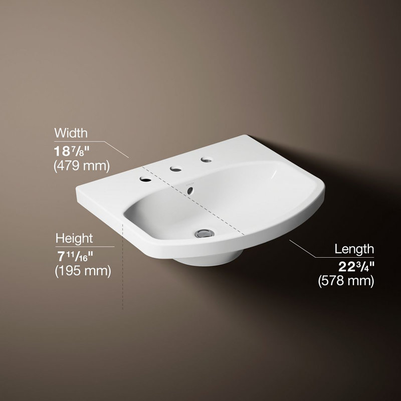 Cimarron® Vitreous China 23" Pedestal Bathroom Sink with Overflow, White, 8" Centerset