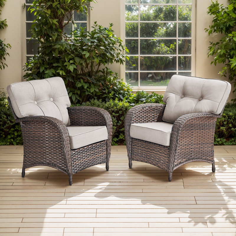 Chaises longues en osier toutes saisons avec coussins en T (ensemble de 2) Agnes, Beige