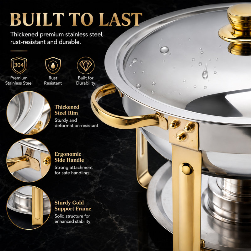 4.5L Stainless Steel Chafing Dish Buffet Set,  Food Warmers Buffet Server for Parties, Home, Gatherings, Gold