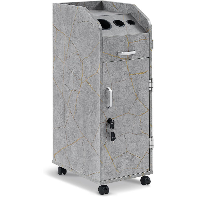 Gold and Gray Particle Board Salon Trolley with Lockable Wheels