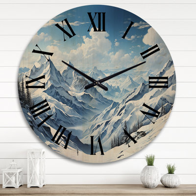 Horloge murale Winter Snowy Peaks I - Paysages