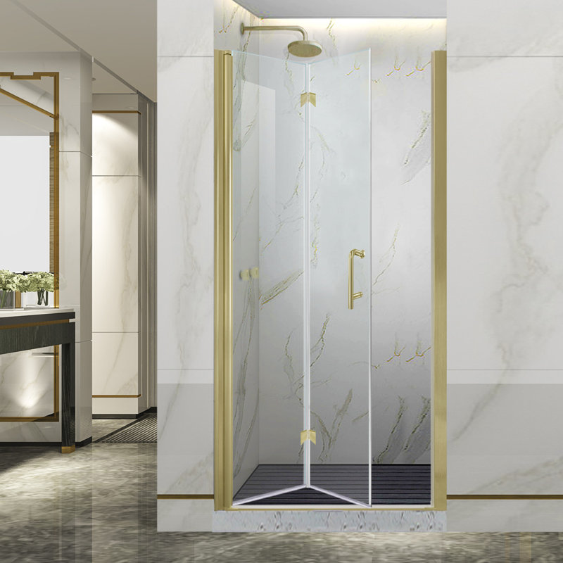 32-33.9 in. W x 72 in. H Frameless Bi-fold Shower Doors with Clear SGCC Tempered Glass, Brushed Gold
