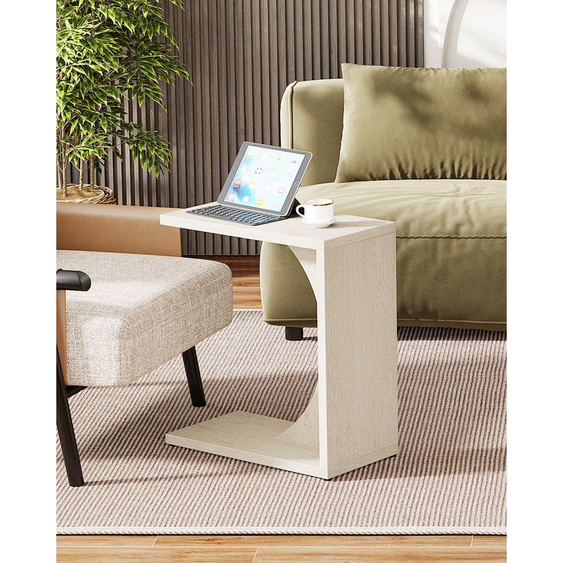 C Shaped End Tables for Couch, Sofa Side Table, Beige
