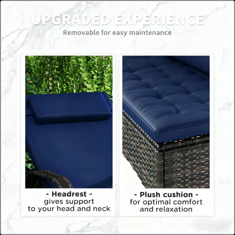 Méridiennes inclinables et roulantes pour l'extérieur avec coussin, coussin, appui-tête, accoudoirs et roulettes pour un confort ultime