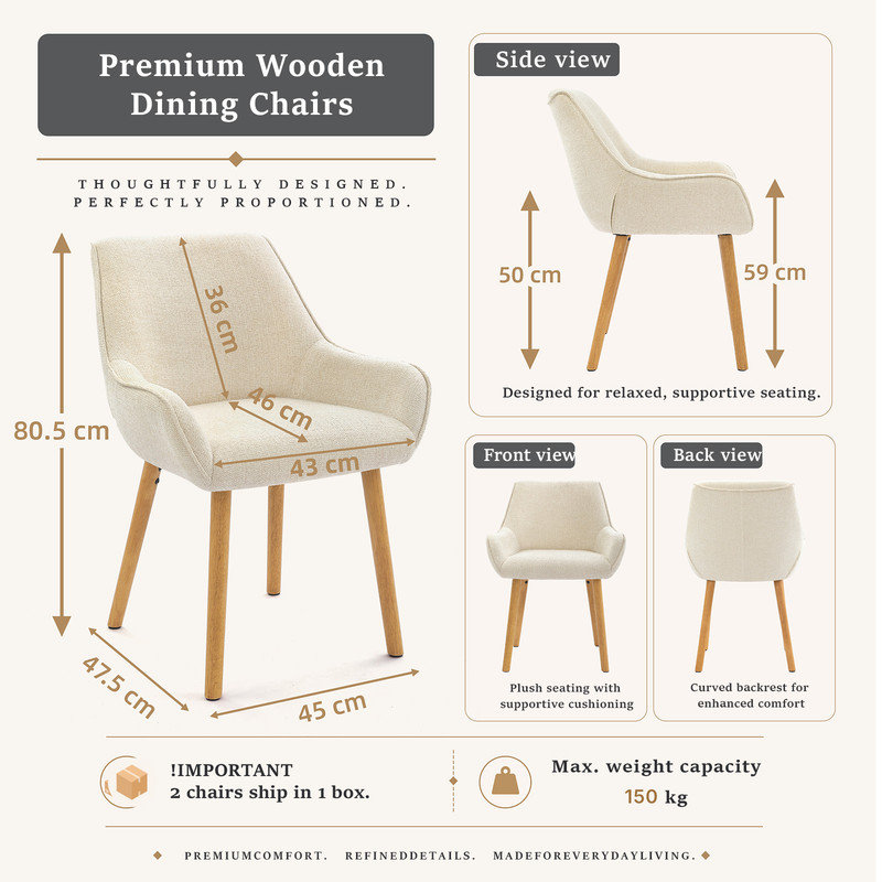 50cm H Upholstered Upholstered Back Armchair, Cream, Cream