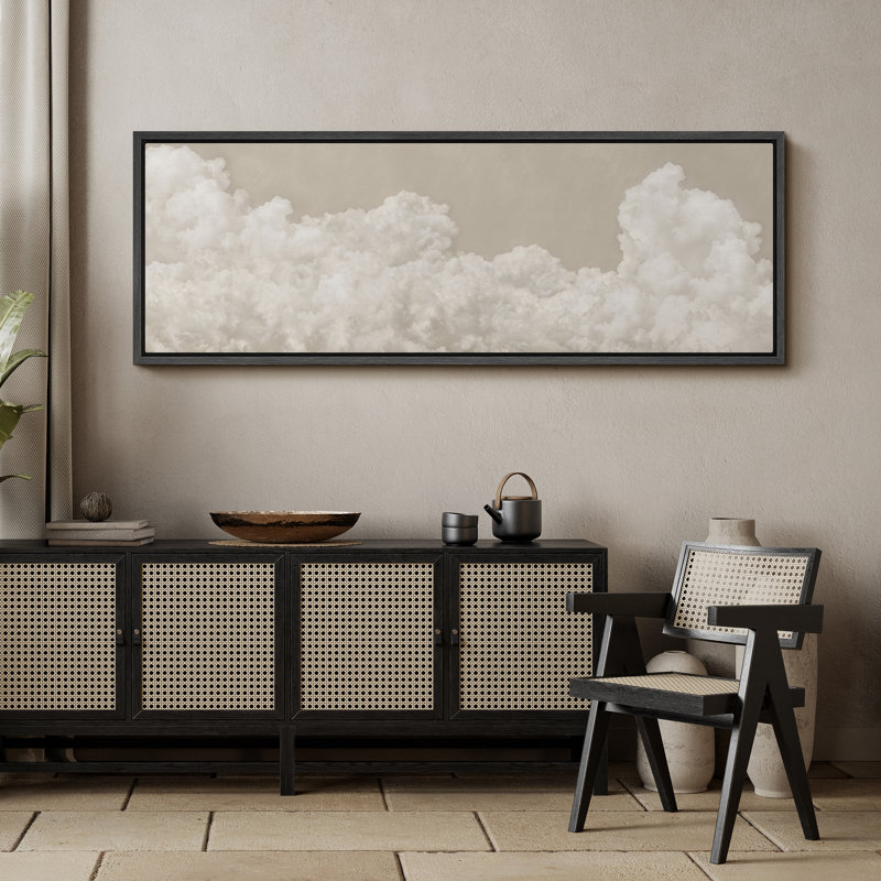 " Soft White Clouds On Beige Background Antique Retro ", 20" H x 60" W, Black