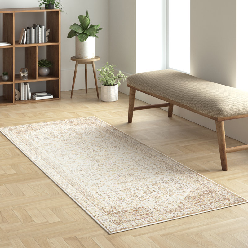 Melody Machine Washable Traditional Oriental Beige Waterproof Area Rug, Runner 2' x 5'