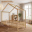 Lit simple pour enfant Montessori en bois massif avec toit à baldaquin et grands garde-corps doubles certifiés PCC-186553734-186553735
