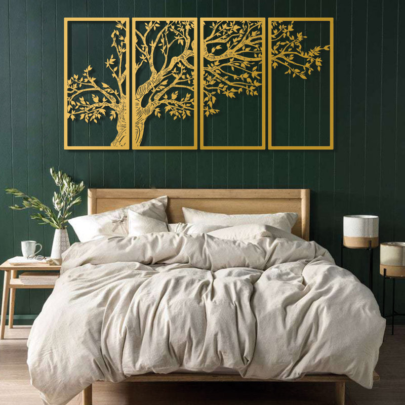 39" x 19" Gold Metal Tree Wall Art Set of 4