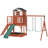 Kids Outdoor Wooden Swing Set With Elevated Playhouse, Wave Slide, Belt Swings And Sandbox