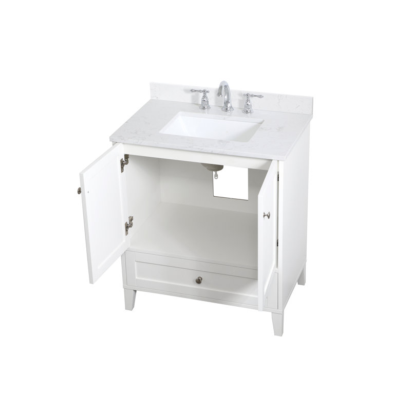 Gera 30'' Single Bathroom Vanity with Engineered Marble Top, White