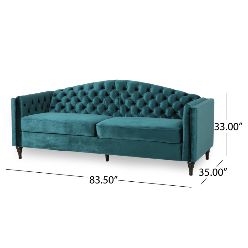 Canapé à accoudoirs carrés 84 po Riggs, Velours bleu sarcelle