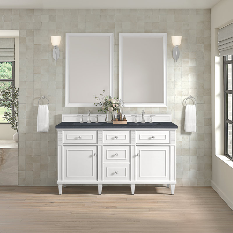 Lorelai 60'' W Double Vanity, Charcoal Soapstone, Bright White, 8" Widespread