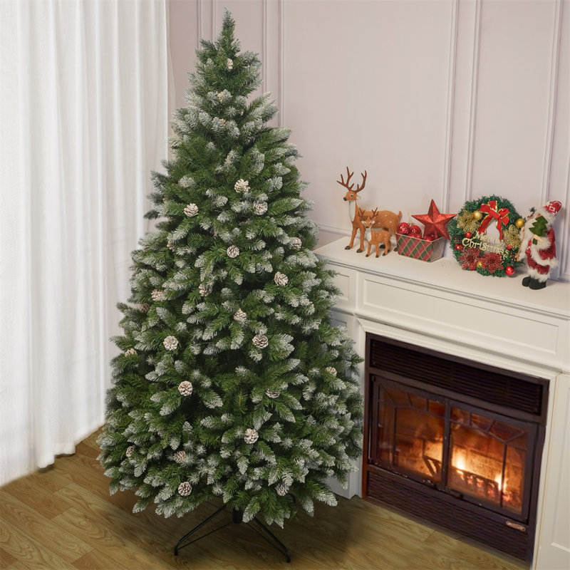 White Sprayed Christmas Tree With Pinecones, 6FT, Not Pre-Lit