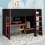 Structure de lit mezzanine avec bureau, lumières DEL, tiroir de rangement, tablettes et garde-robe-2001888693