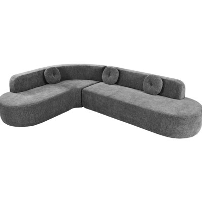 Très grand canapé modulaire rembourré en chenille avec mousse haute et aspect élégant - revêtement gris, mousse, expérience de détente
