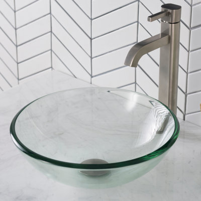 Lavabo de salle de bain vasque circulaire en verre givré avec robinet