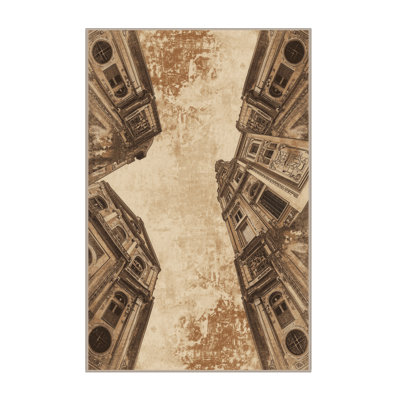 Machine Washable Pandelica Quito Historic Center Vintage Vintage Look Rug in Brown – Beige Binding