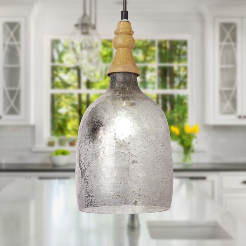 7"W Bayarmaa Textured Glass Bell-Shaped Pendant Lamp, Silver