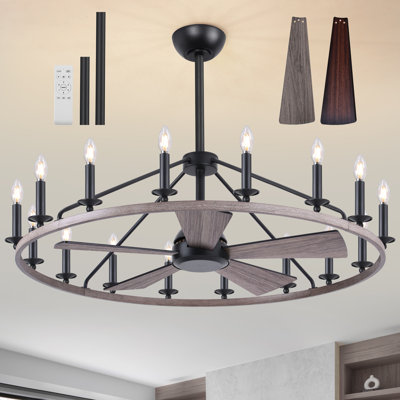41" Wagon Wheel Chandelier with Fan