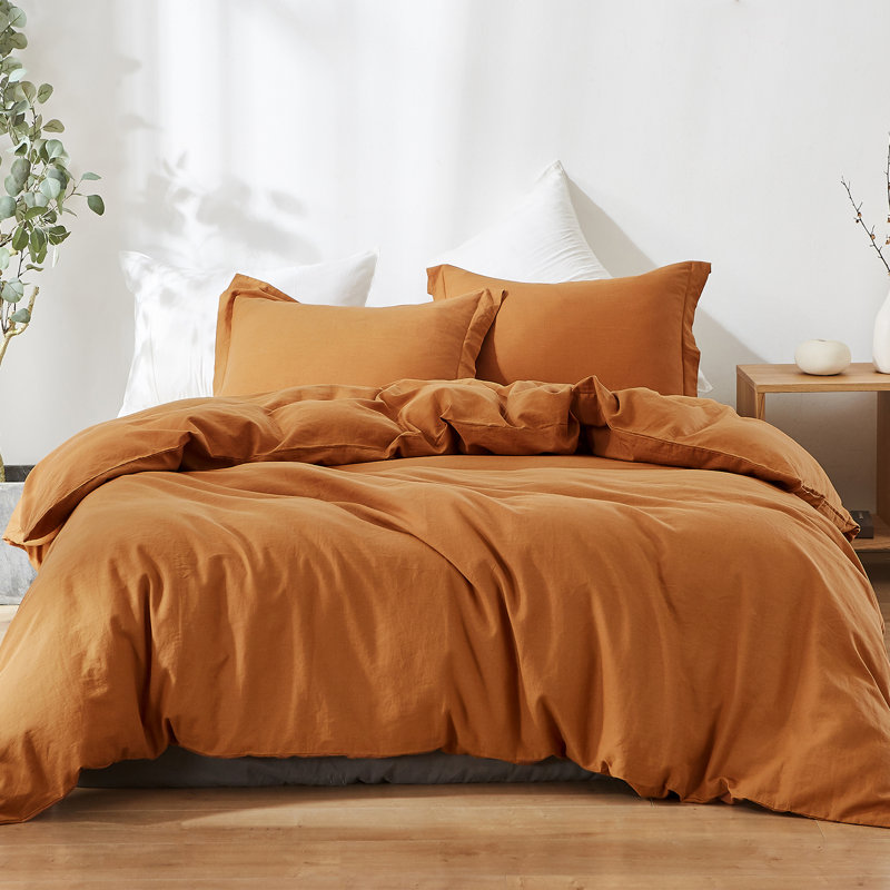 Ensemble de housse de couette en lin , Housse de couette grand et 2 taies d'oreiller stan, Rouille
