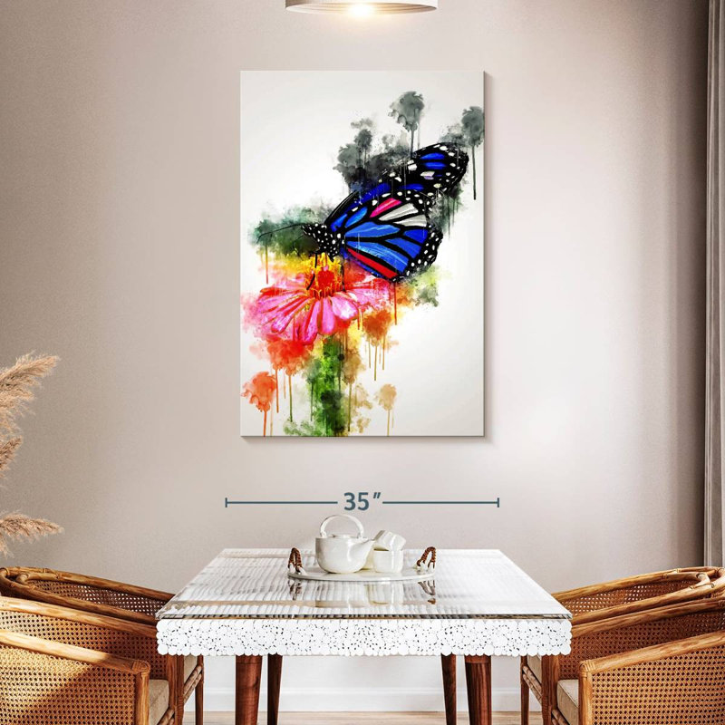 Brampt papillon coloré sur fleur, H 48 po x l 32 po