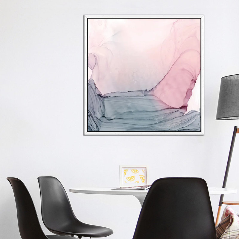 Blush & Grey Ripples by Elizabeth Karlson - Print on Canvas, White Framed, 93.98 cm H x 93.98 cm W