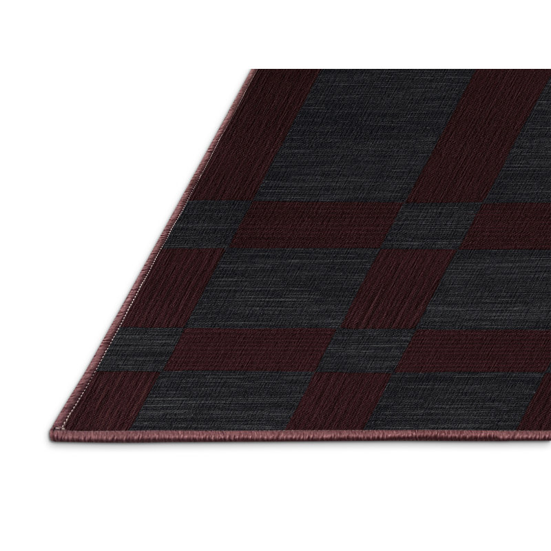 Tapis brun à carreaux lavable à la machine, Rond 7 pi