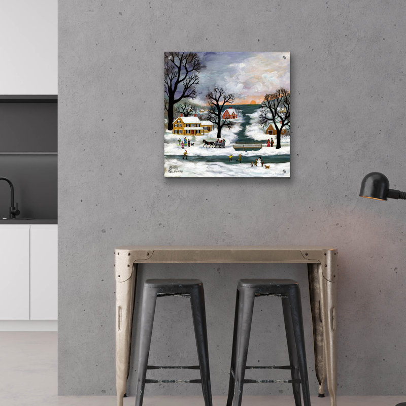 Art mural en verre épique «Winter Sunset On Lake Ontario» par JL Munro, 24 po x 24 po, H 24 po x l 24 po