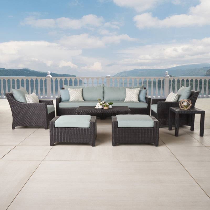 Fionnula 8 Pieces Rattan Sunbrella Sofa Seating Group with Cushions, Canvas Spa