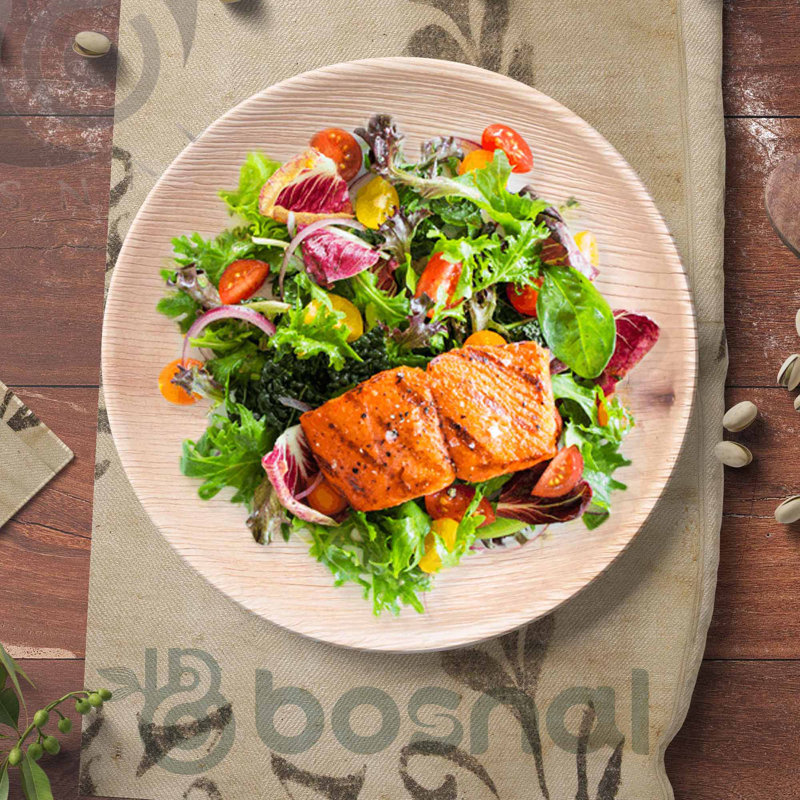 Bosnal - Palm Leaf Biodegradable Plates; 9 inch, Round, 25 pcs, Compostable, Bamboo and Wood Style, Stackable, Restaurant Grade, Alternative to Paper Plates