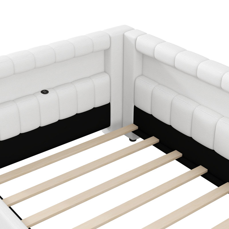Upholstered Twin XL Platform Bed with LED Lights & Built-in USB Charging Ports, White, Twin XL, White