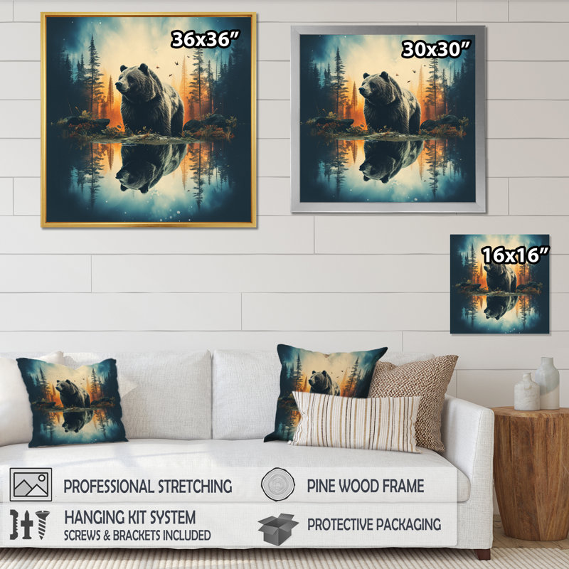 «Double Exposure Bear», art mural ours, Toile tendue, H 30 po x l 30 po x P 1 po
