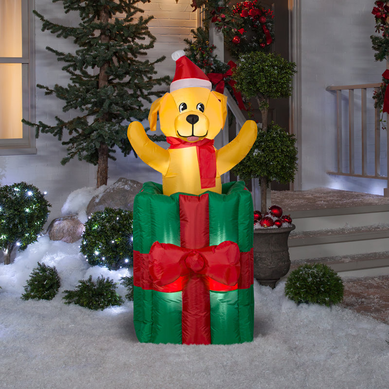 Chien gonflable animé dans une boîte-cadeau gonflable Airblown