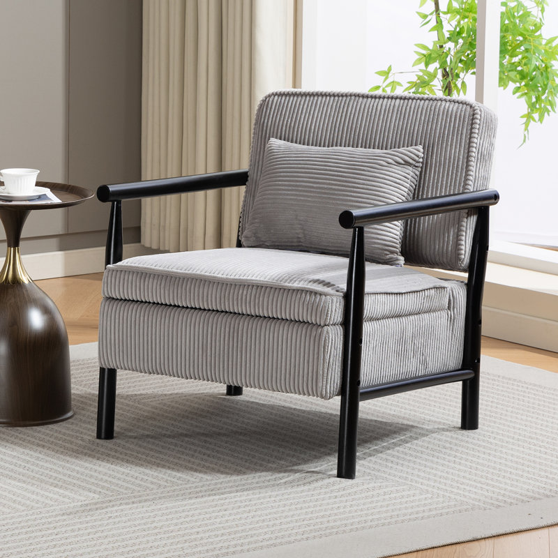 26.6'' Wide Corduroy Upholstered Accent Chair With An Extra Pillow, Gray