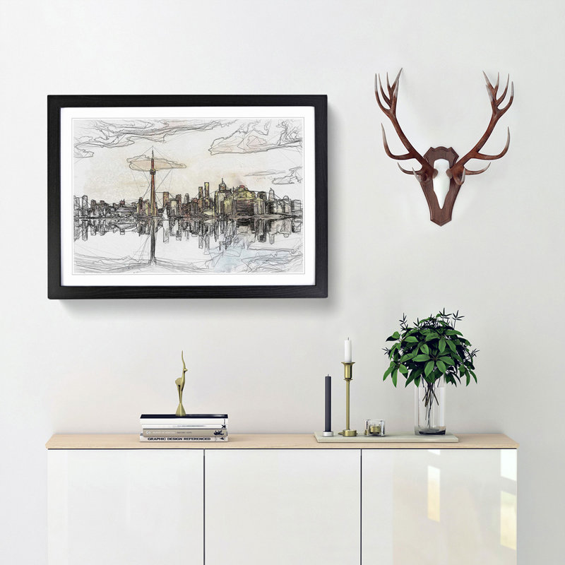 Reflection of the Toronto Skyline in Abstract - Picture Frame Graphic Art Print, 62cm H x 87cm W x 2cm D, Black Framed
