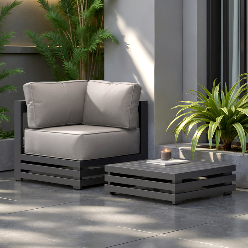 Fauteuil d'angle et table basse carrée Avondale