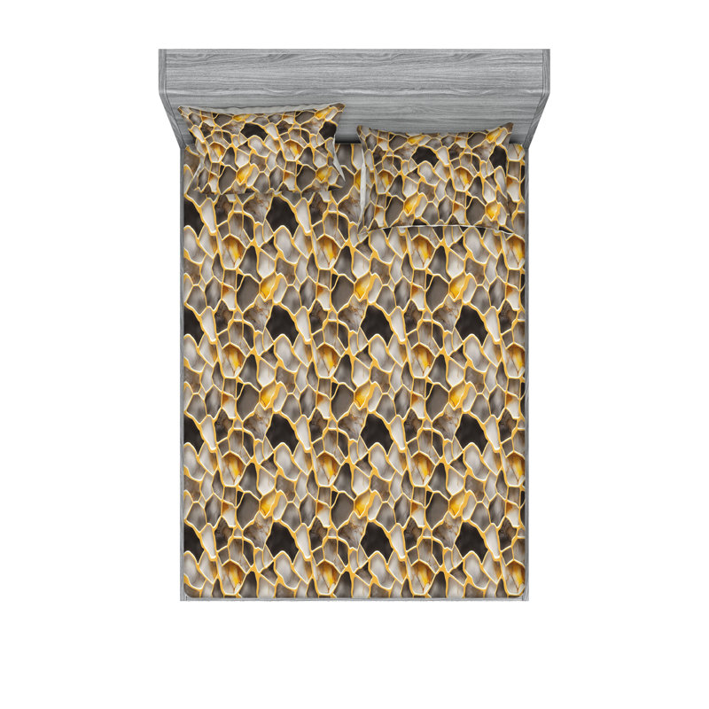 Ensemble de taie décorative Ambesonne à motif marbré gris moutarde et taupe