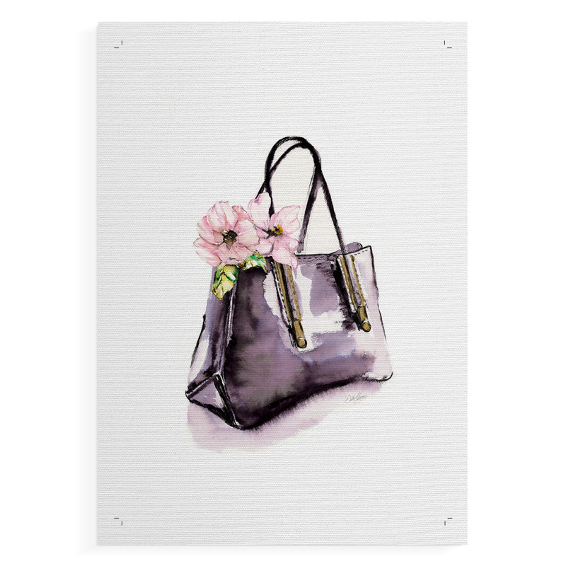 Sac à main avec fleur - impression sur toile seulement - NON-CADRE, H 18 po x l 12 po