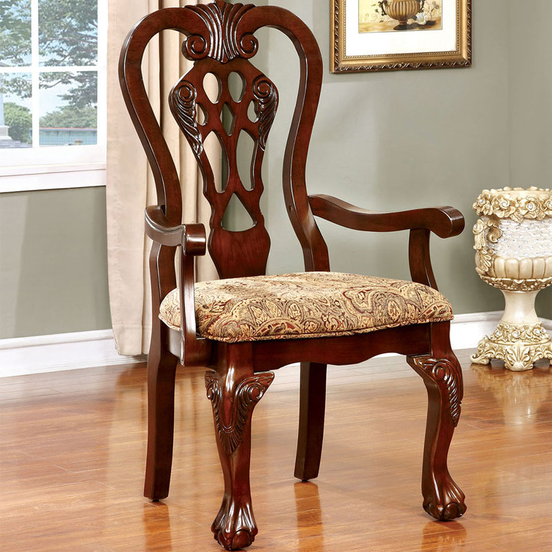 Chaise à accoudoirs rembourrée cerise brune Wiesner