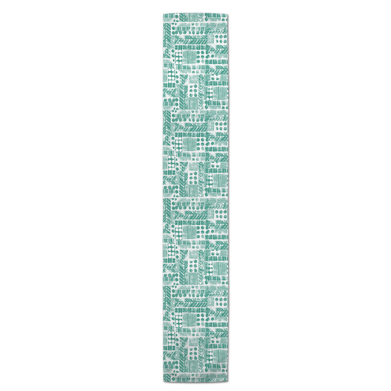 Chemin de table aztec tribal stamp Harvir, 90 po x 16 po, Bleu sarcelle