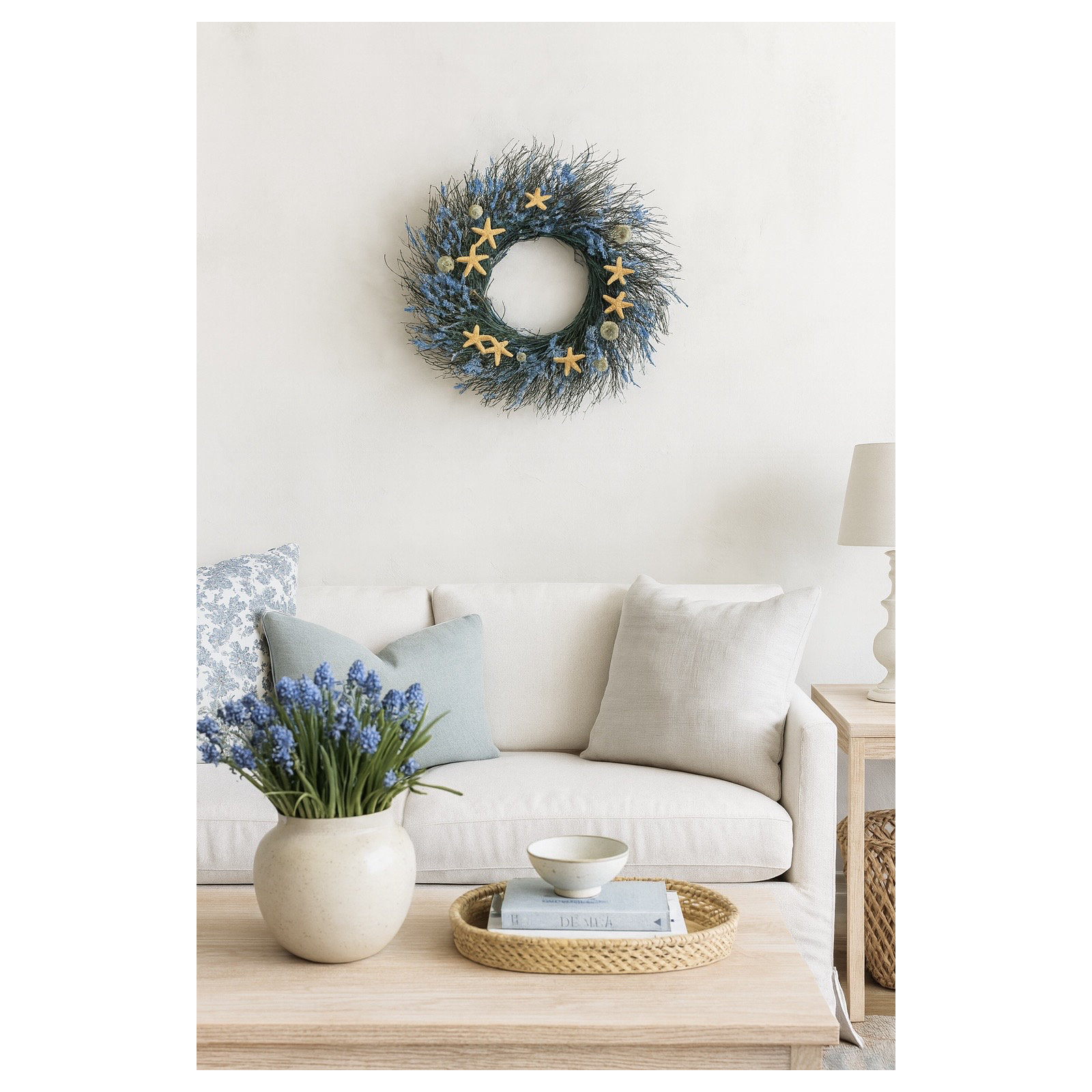 Beachy Handcrafted Dried Mixed Assortment Wreath, 20" H x 20" W x 5" D