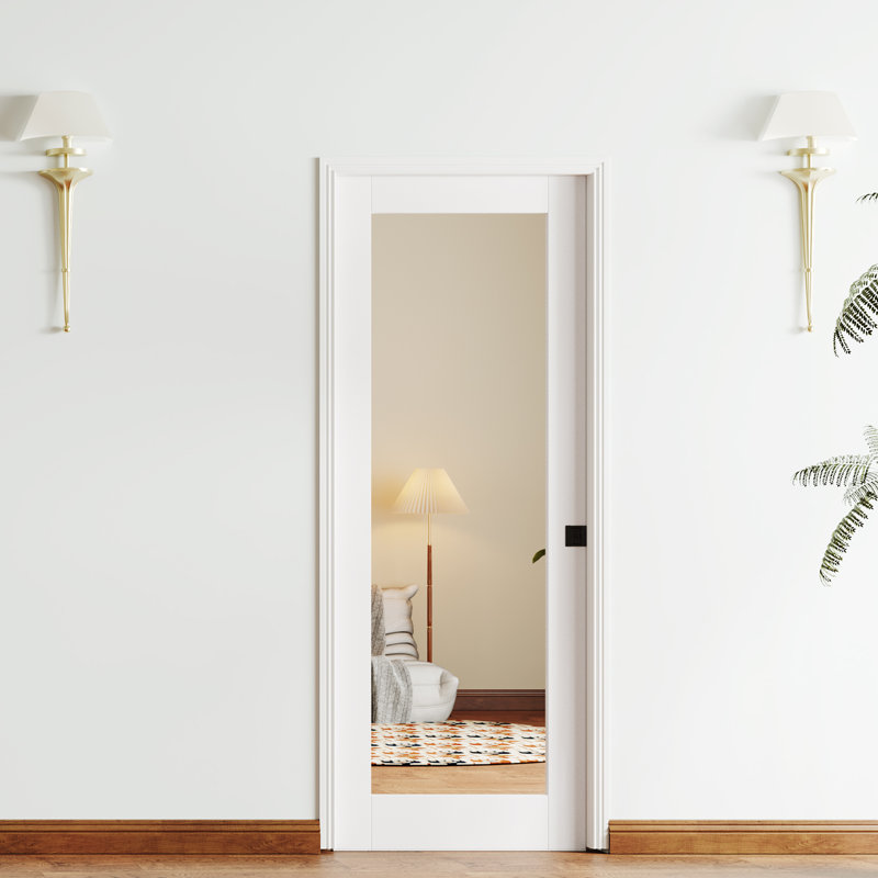 Porte intérieure coulissante à poche coulissante - 1 miroir avec conception de quincaillerie de porte à pochette souple améliorée et serrure noire à installer