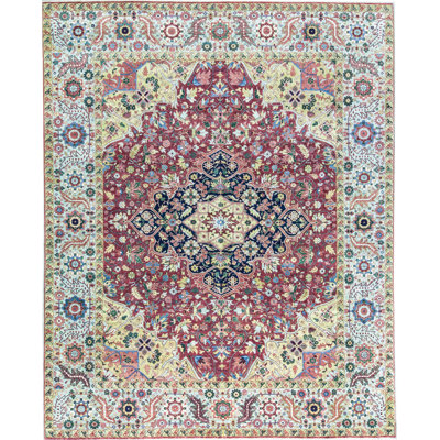 Wool Oriental Area Rug in Red/Light Green