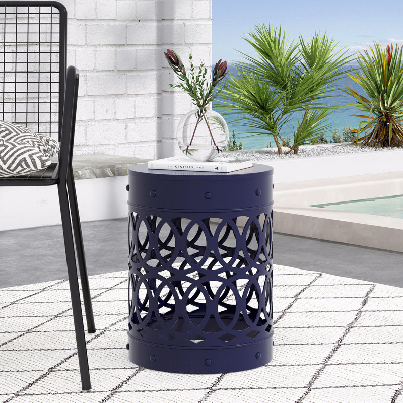 Outdoor Metal Patio End Table, Navy Blue