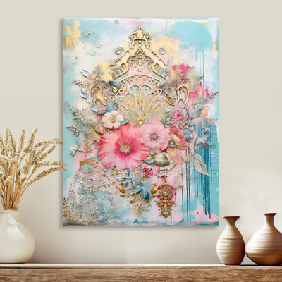 Pivoine rose, collage doré rétro - salon d'art mural pivoines
