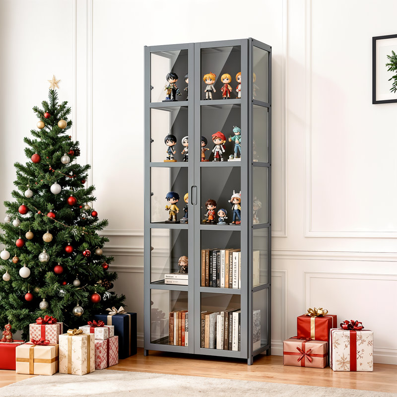 5-Tier Display Cabinet With Acrylic Door, Curio Cabinet Collection Showcase Bookcase Storage Organizer