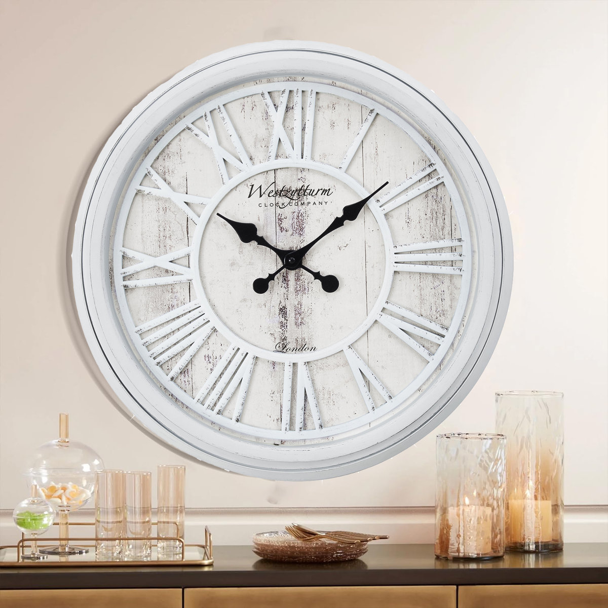 Ophelia & Co. 20" Round Wood Wall Clock White Traditional Clocks | Wayfair